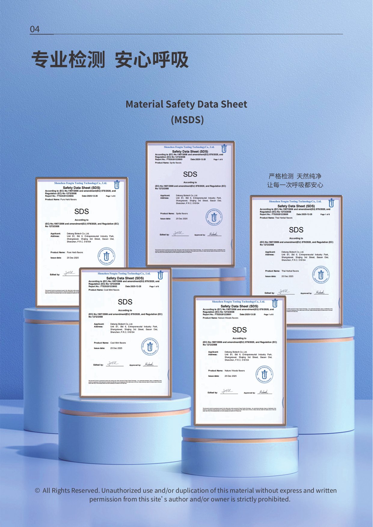 MSDS Safety Certificates